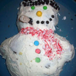 Frosty the Snowman cake – Marshmallow pipe and a jawbreaker nose…